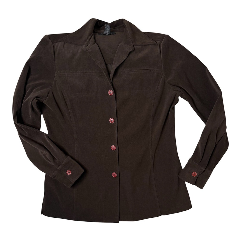 Vintage Brown Button Up Shirt Jacket Size M Dark Academia Whimsigoth 90s Career